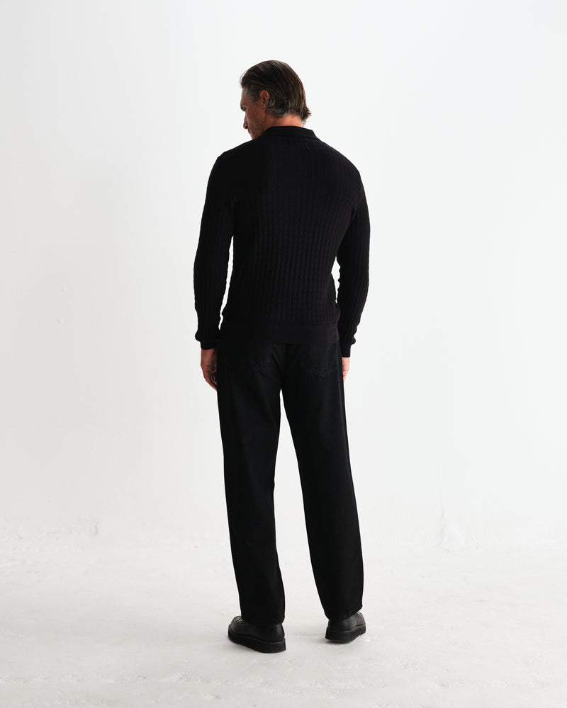 wax london men's Oban - Black Diamond Stripe Knitted Polo