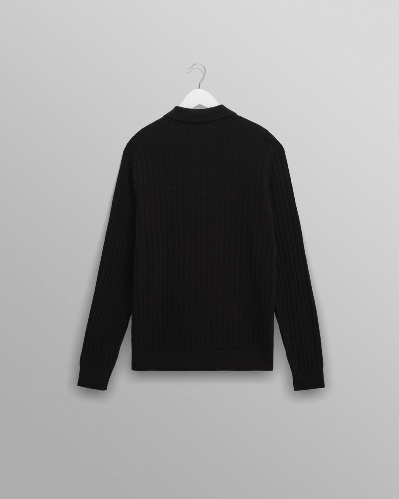 wax london men's Oban - Black Diamond Stripe Knitted Polo