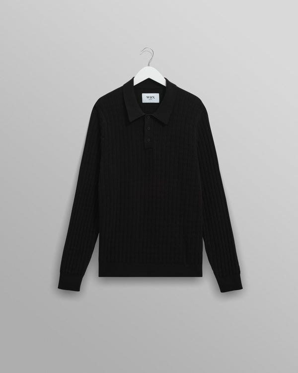 wax london men's Oban - Black Diamond Stripe Knitted Polo
