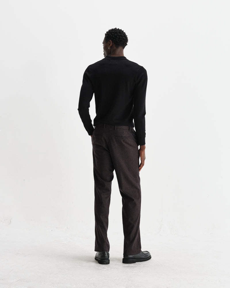 wax london men's Oban - Black Worsted Wool Knitted Polo