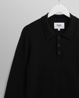 wax london men's Oban - Black Worsted Wool Knitted Polo