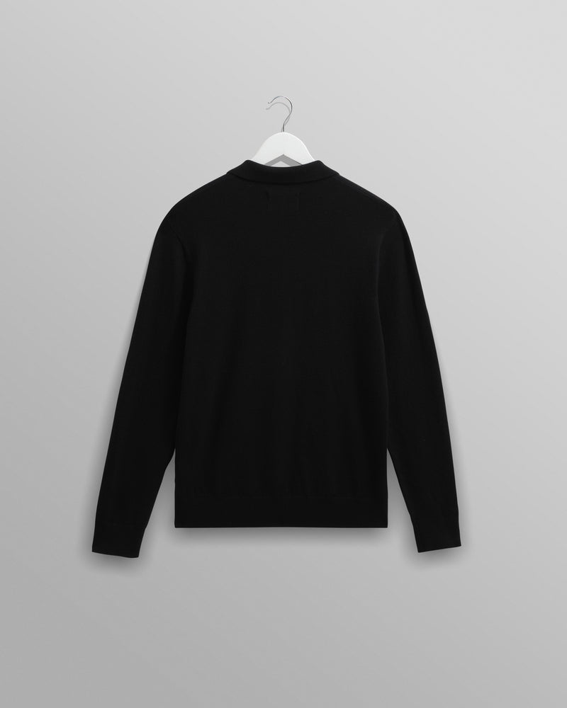 wax london men's Oban - Black Worsted Wool Knitted Polo