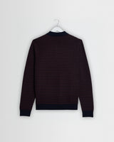 wax london men's Oban - Brown And Navy Geometric Long-Sleeve Knitted Polo