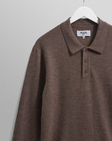 wax london men's Oban - Brown Marl Worsted Wool Knitted Polo