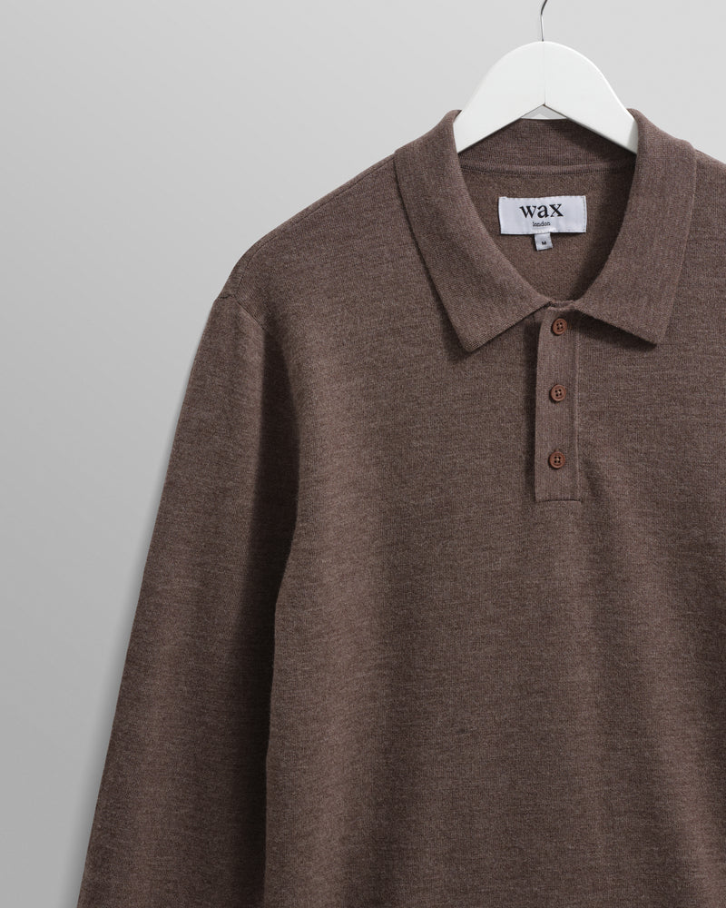wax london men's Oban - Brown Marl Worsted Wool Knitted Polo
