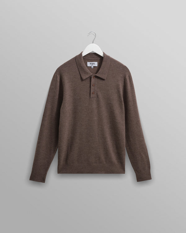wax london men's Oban - Brown Marl Worsted Wool Knitted Polo