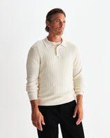 wax london men's Oban - Ecru Diamond Stripe Knitted Polo