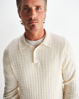 wax london men's Oban - Ecru Diamond Stripe Knitted Polo