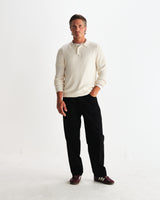 wax london men's Oban - Ecru Diamond Stripe Knitted Polo