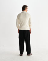 wax london men's Oban - Ecru Diamond Stripe Knitted Polo