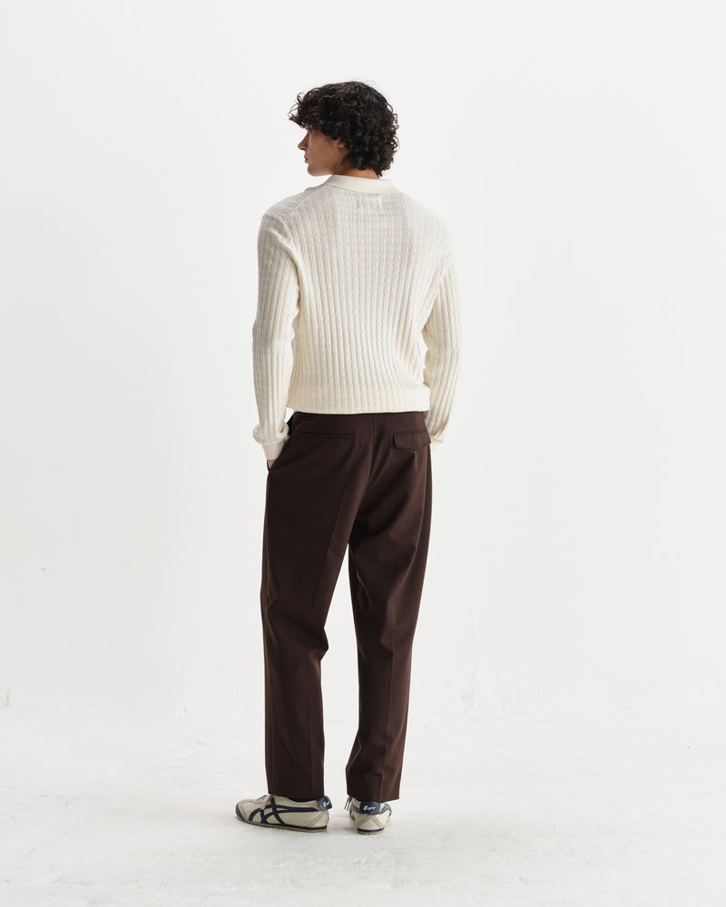 wax london men's Oban - Ecru Diamond Stripe Knitted Polo