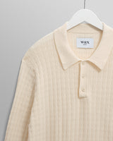 wax london men's Oban - Ecru Diamond Stripe Knitted Polo