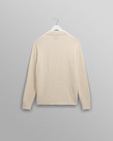 wax london men's Oban - Ecru Diamond Stripe Knitted Polo