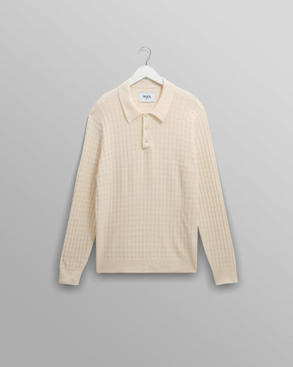 wax london men's Oban - Ecru Diamond Stripe Knitted Polo