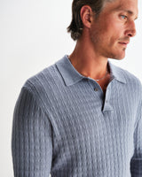 wax london men's Oban - Grey Blue Diamond Stripe Knitted Polo