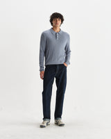 wax london men's Oban - Grey Blue Diamond Stripe Knitted Polo