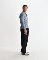 wax london men's Oban - Grey Blue Diamond Stripe Knitted Polo