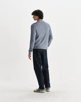 wax london men's Oban - Grey Blue Diamond Stripe Knitted Polo