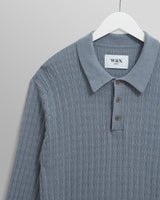 wax london men's Oban - Grey Blue Diamond Stripe Knitted Polo