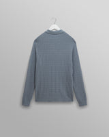 wax london men's Oban - Grey Blue Diamond Stripe Knitted Polo