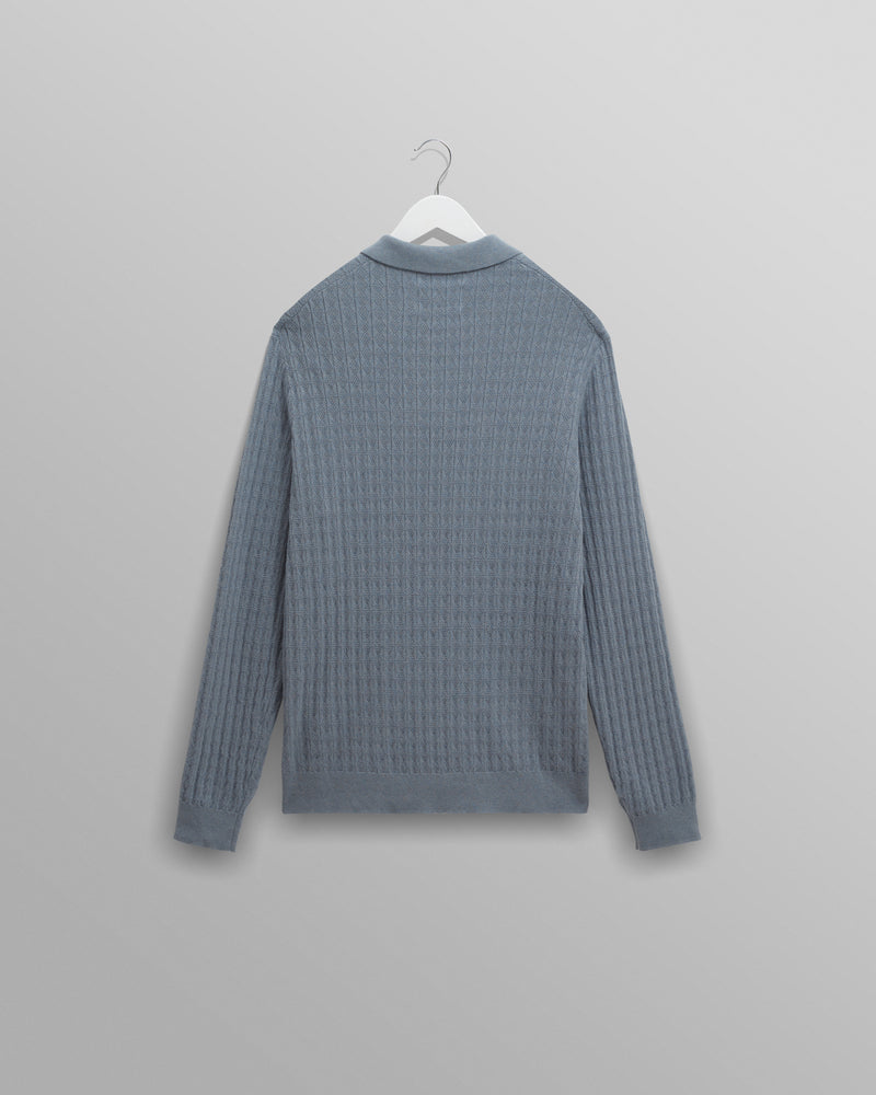 wax london men's Oban - Grey Blue Diamond Stripe Knitted Polo