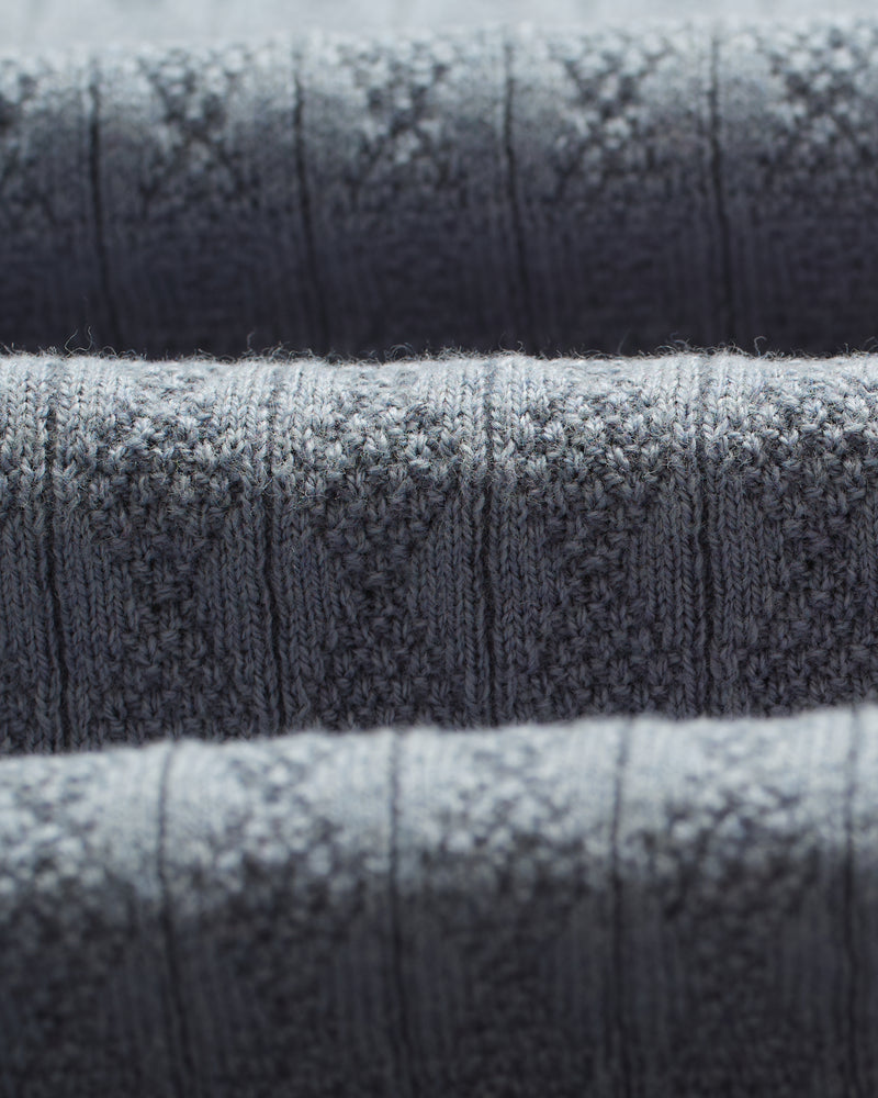 wax london men's Oban - Grey Blue Diamond Stripe Knitted Polo