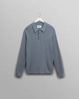 wax london men's Oban - Grey Blue Diamond Stripe Knitted Polo