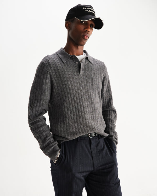wax london men's Oban - Grey Marl Diamond Stripe Knitted Polo