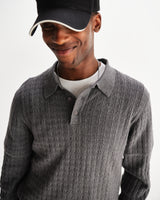 wax london men's Oban - Grey Marl Diamond Stripe Knitted Polo