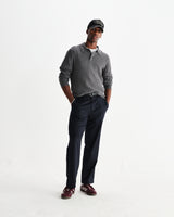 wax london men's Oban - Grey Marl Diamond Stripe Knitted Polo