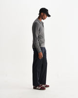 wax london men's Oban - Grey Marl Diamond Stripe Knitted Polo