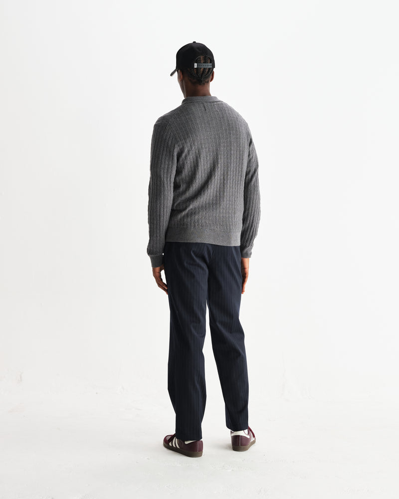 wax london men's Oban - Grey Marl Diamond Stripe Knitted Polo