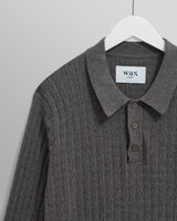 wax london men's Oban - Grey Marl Diamond Stripe Knitted Polo