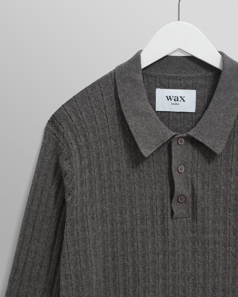 wax london men's Oban - Grey Marl Diamond Stripe Knitted Polo