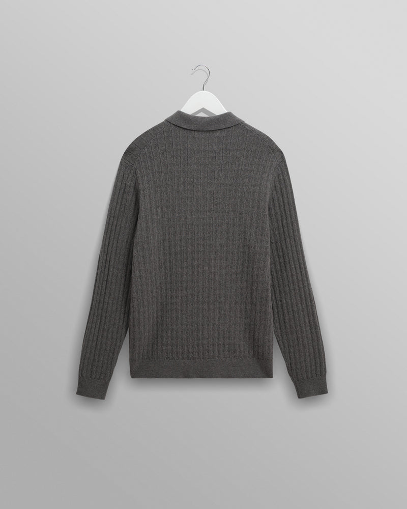 wax london men's Oban - Grey Marl Diamond Stripe Knitted Polo