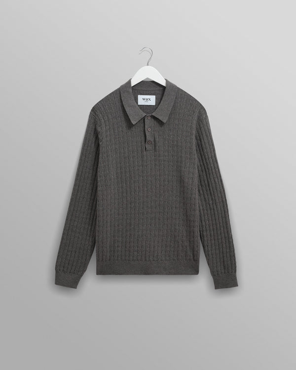 wax london men's Oban - Grey Marl Diamond Stripe Knitted Polo