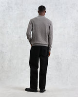 wax london Oban - Grey Marl Textured-Check Knitted Long Sleeve Polo Shirt