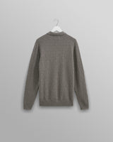 wax london Oban - Grey Marl Textured-Check Knitted Long Sleeve Polo Shirt