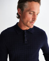 wax london men's Oban - Navy Diamond Stripe Knitted Polo