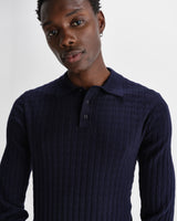 wax london men's Oban - Navy Diamond Stripe Knitted Polo