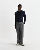 wax london men's Oban - Navy Diamond Stripe Knitted Polo