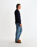 wax london men's Oban - Navy Diamond Stripe Knitted Polo