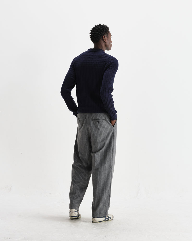 wax london men's Oban - Navy Diamond Stripe Knitted Polo