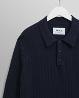 wax london men's Oban - Navy Diamond Stripe Knitted Polo