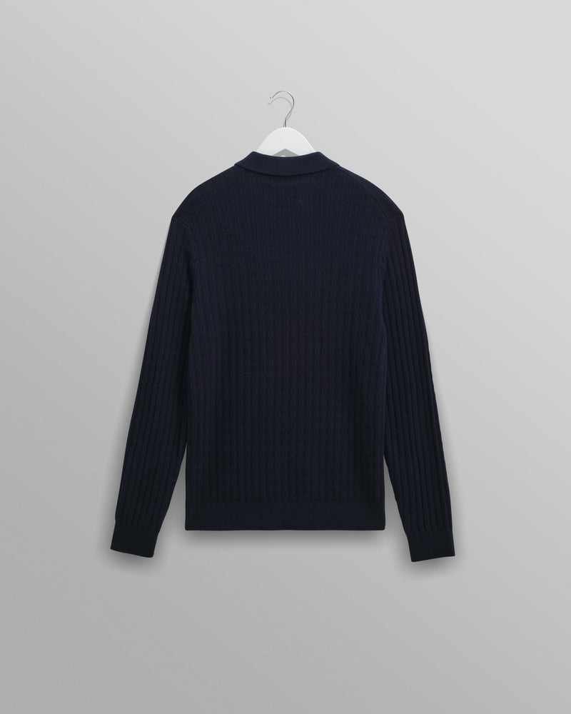 wax london men's Oban - Navy Diamond Stripe Knitted Polo