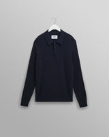wax london men's Oban - Navy Diamond Stripe Knitted Polo