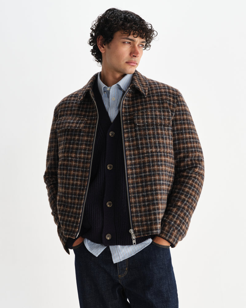 wax london men's Osier - Navy And Brown Drawn Check Jacket