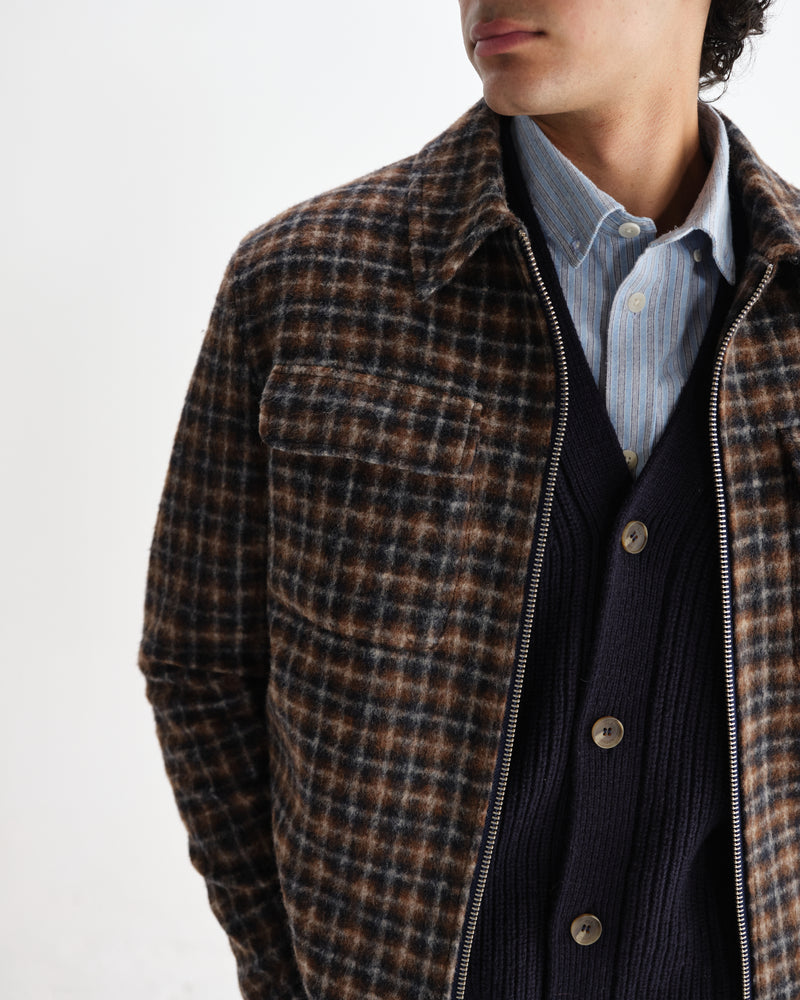 wax london men's Osier - Navy And Brown Drawn Check Jacket