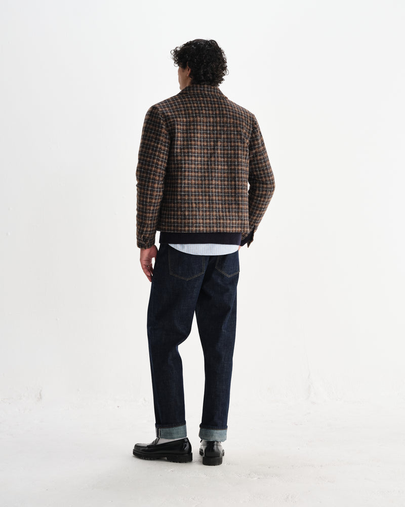 wax london men's Osier - Navy And Brown Drawn Check Jacket