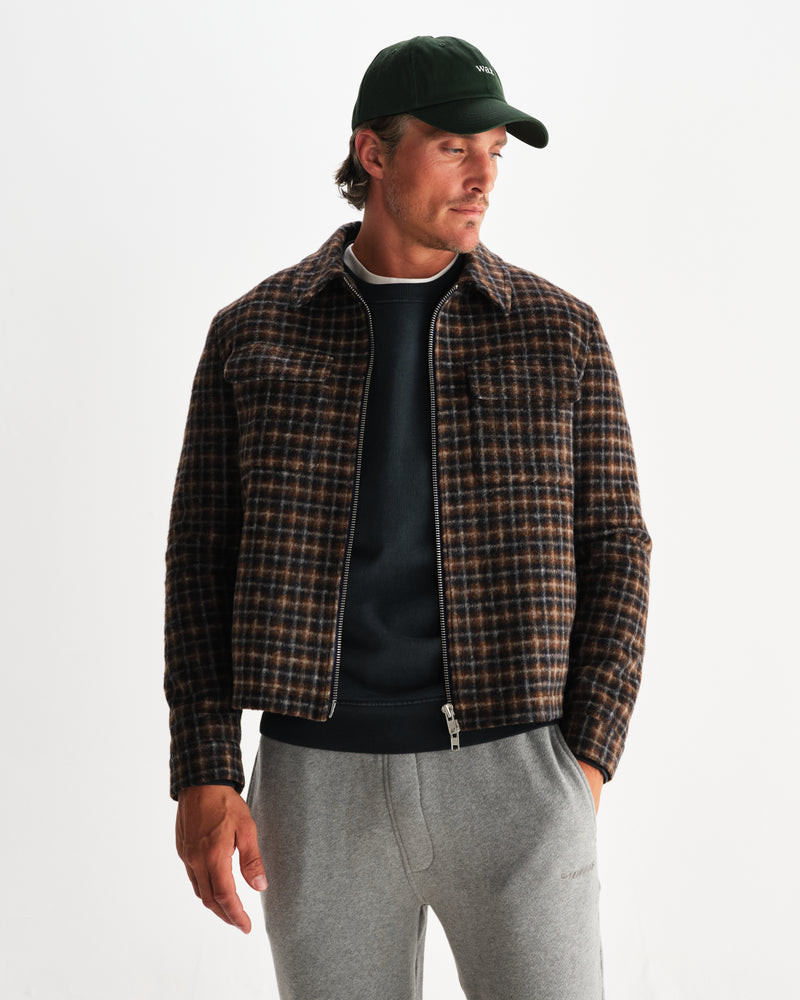 wax london men's Osier - Navy And Brown Drawn Check Jacket